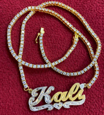 Personalized 14k gold overlay Name Necklace cz stone chain