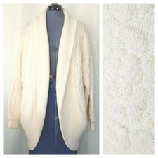 Vintage JJ Brown Cream Wool Blend Oversized Sweater Cardigan Size Medium