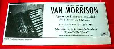 Van Morrison Warum muss ich es immer erklären? Original 1991 Presse/Mag ANZEIGE 11''x 4,5''