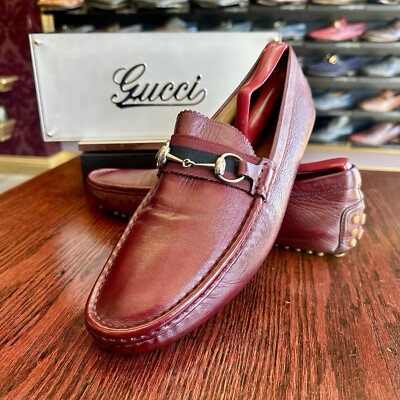 $890 Mens Red Gucci Leather Horse Bit Loafers Sz 11 G / 12 US Made