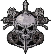 Large Back Patch Iron-On/Sew-On , Skull And Roses Large Back Patch, 9.6" x 10"
