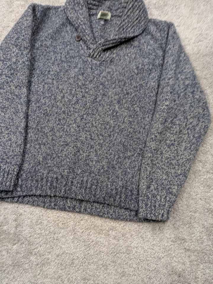 Suéter de lana LL Bean para hombre XL cuello chal extra grande tejido azul jaspeado lana de cordero Foto 2 de 4