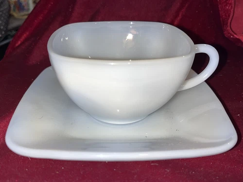 Vintage Fire King Delphite Blue Azurite Charm Square Coffee Tea Cup & Saucer