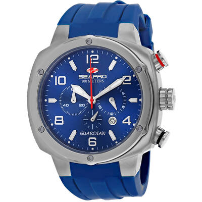 Seapro Men's Watch Guardian Quartz Silver Tone Case Blue Rubber Strap SP3343