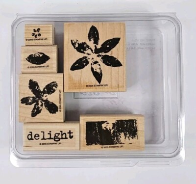 Stampin Up Paint Prints Delight Flowers 2005 Wood Mounted Rubber Stamp Set of 6