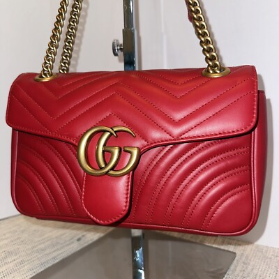 Authentic Gucci GG Marmont Shoulder Bag Small Red Leather | eBay