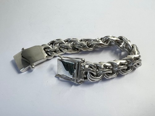 Brazalete de cadena Garibaldi de plata esterlina 925 mexicano Taxco pesado. 7,5",213 gramos - Imagen 14 de 16