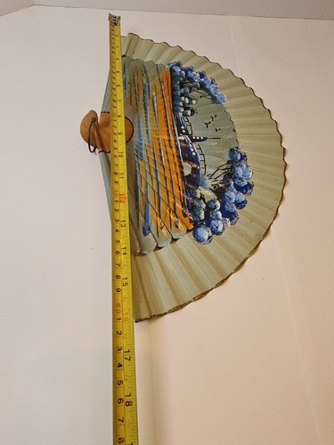 Vintage Japanese Fan Hand Painted bamboo, Washi Japanese Paper Asian 16 x 8.5 - Picture 16 of 18