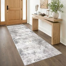 Runner Rug 3' x 8' Abstract Printed Hallway Carpet Grey Beige