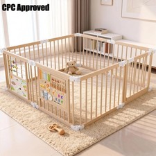 55''x55''x24'' Foldable Wooden Baby Playpen with Gate Toys Board for Toddlers