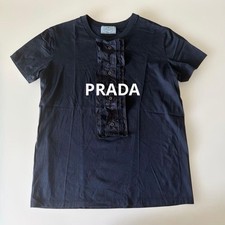 PRADA Women’s Navy Short Sleeve T Shirt Minimal Designer Top Size L Made Italy