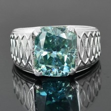 6.50 Ct Cushion Cut Blue Diamond Solitaire Men's Ring, Tariff Free