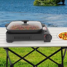 2in1 Stove with Grill Pan and Lid Portable Gas Stove Butane Gas Camping Stove