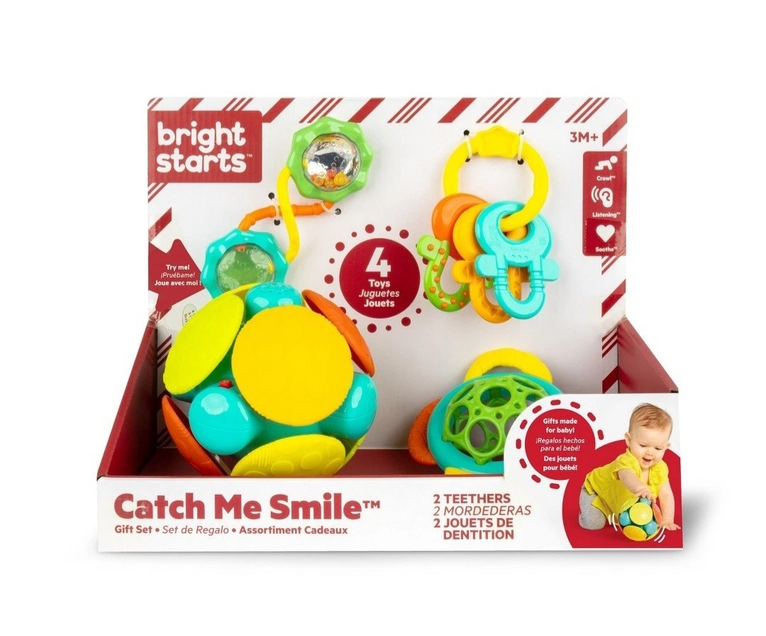 Bright Starts Catch Me Smile 4 piece Gift Set Teethers Rattle Wobble Bobble 3+ M