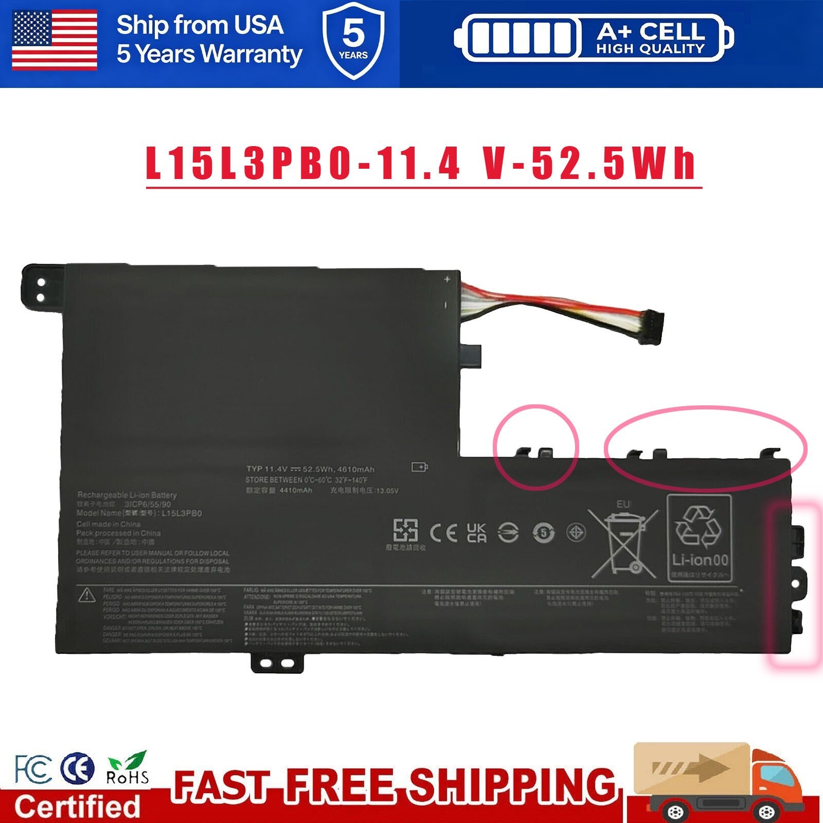 ✅L15L3PB0 L15M3PB0 Battery For Lenovo ldeaPad 320S-14IKB Flex 5 1470 1570 Series