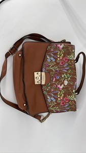 IMAN Global Chic Brown Floral Crossbody Satchel Gold Hardware