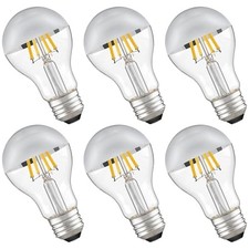 Half Chrome Light Bulb,Dimmable A19/A60 Chrome Tip LED 6Watts 600LM 6 Count