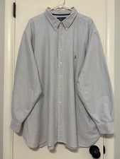 Ralph Lauren Polo Mens L/S Classic Blue Stripe Button-Down Oxford Shirt 4XB Pony