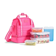 Fit & Fresh Lunch Tote, Includes Meal Prep Set and Ice Pack (Pink)