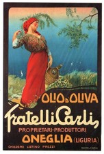 Oneglia, olio oliva F.lli Carli , rifacimento moderno reclame d'Epoca .