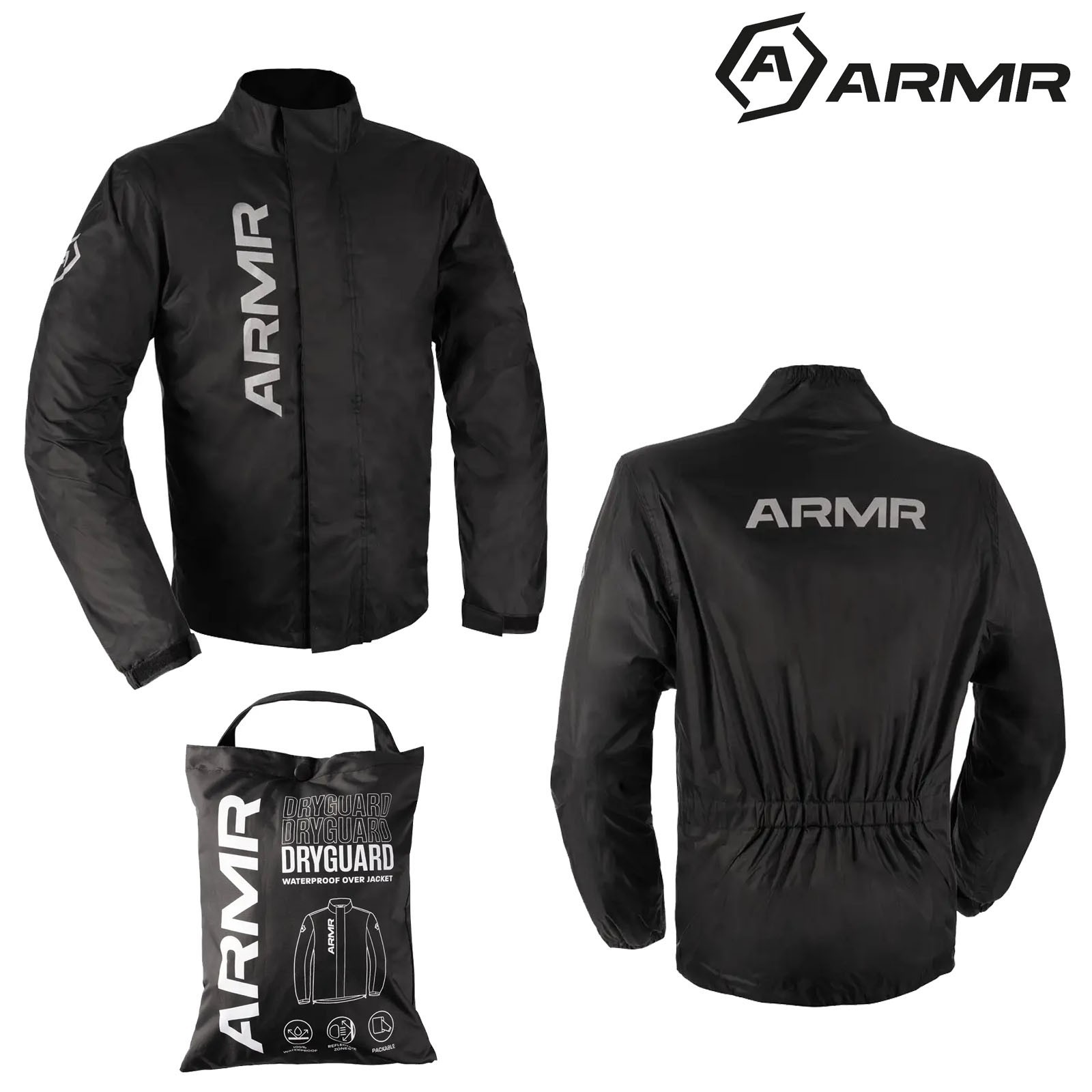 ARMR Dryguard impermeabile per tutte le stagioni moto sopra giacca bici hi vis nero