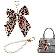 2 Pcs Stylish Bag Charms Set of Leopard Print Bow Medium, Brown, White