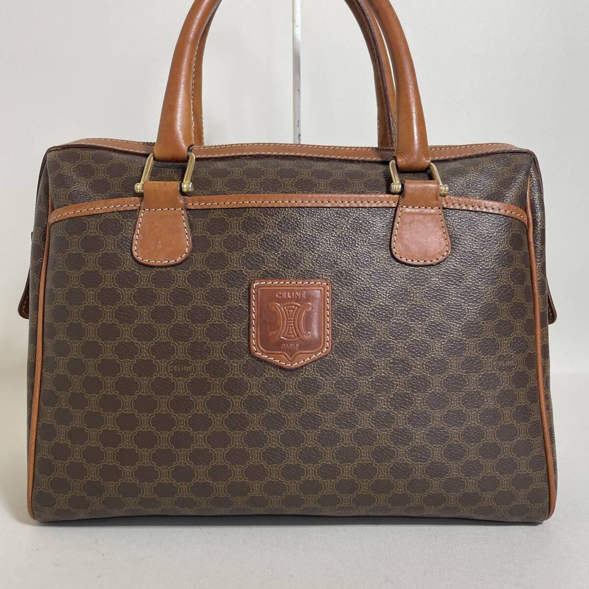 Celine Brown Macadam Pattern Leather Handbag Auth… - image 2