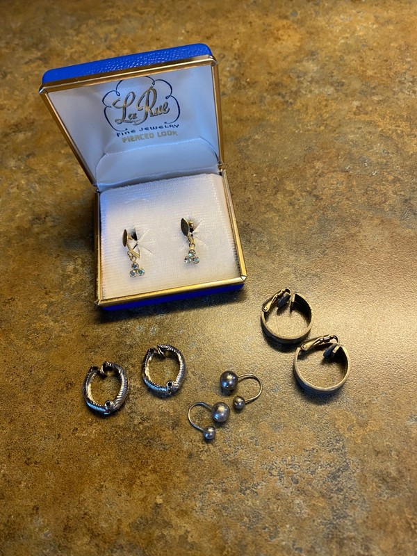 Vintage 1960s Clip-on Earrings/Pierce Look. 4 Sets. One set La Rue. Original Box