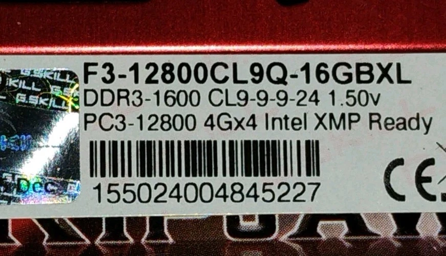 G.Skill RipjawsX 16GB Kit (4x4GB) PC3-12800 DDR3 1600MHz RAM F3-12800CL9Q-16GBXL - Image 4 of 4