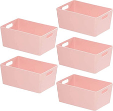 Image of 5-Pack Plastic Storage Baskets with Sturdy Handles, Lightweight & Durable Design