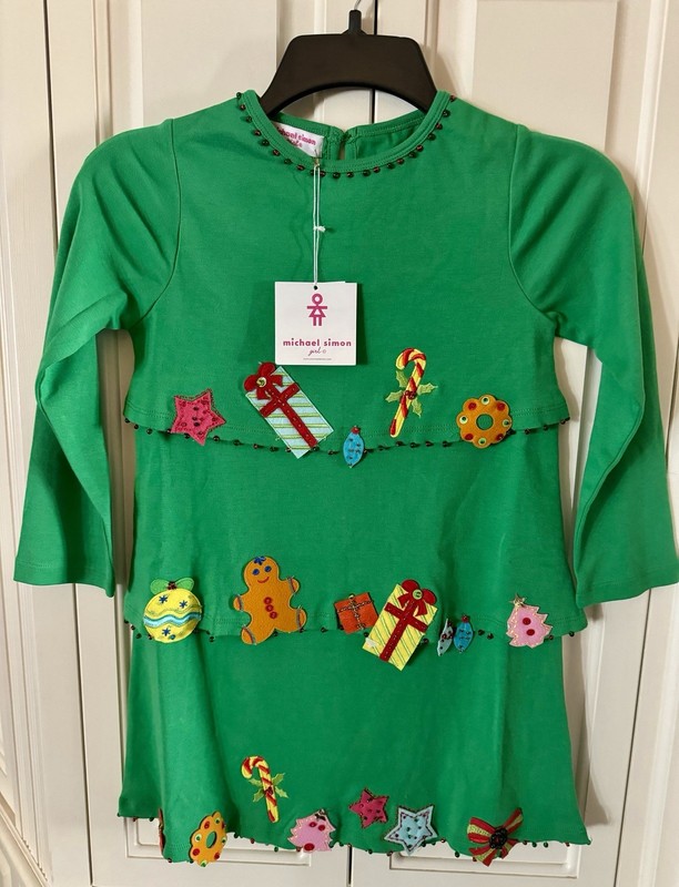 Girl’s Michael Simon Girl Green Embellished Holiday Christmas Dress Size 6X NWT