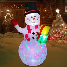 5 Foot Inflatable Snowman w/Colored LEDs, Inflatables Outdoor Decorations Bui...