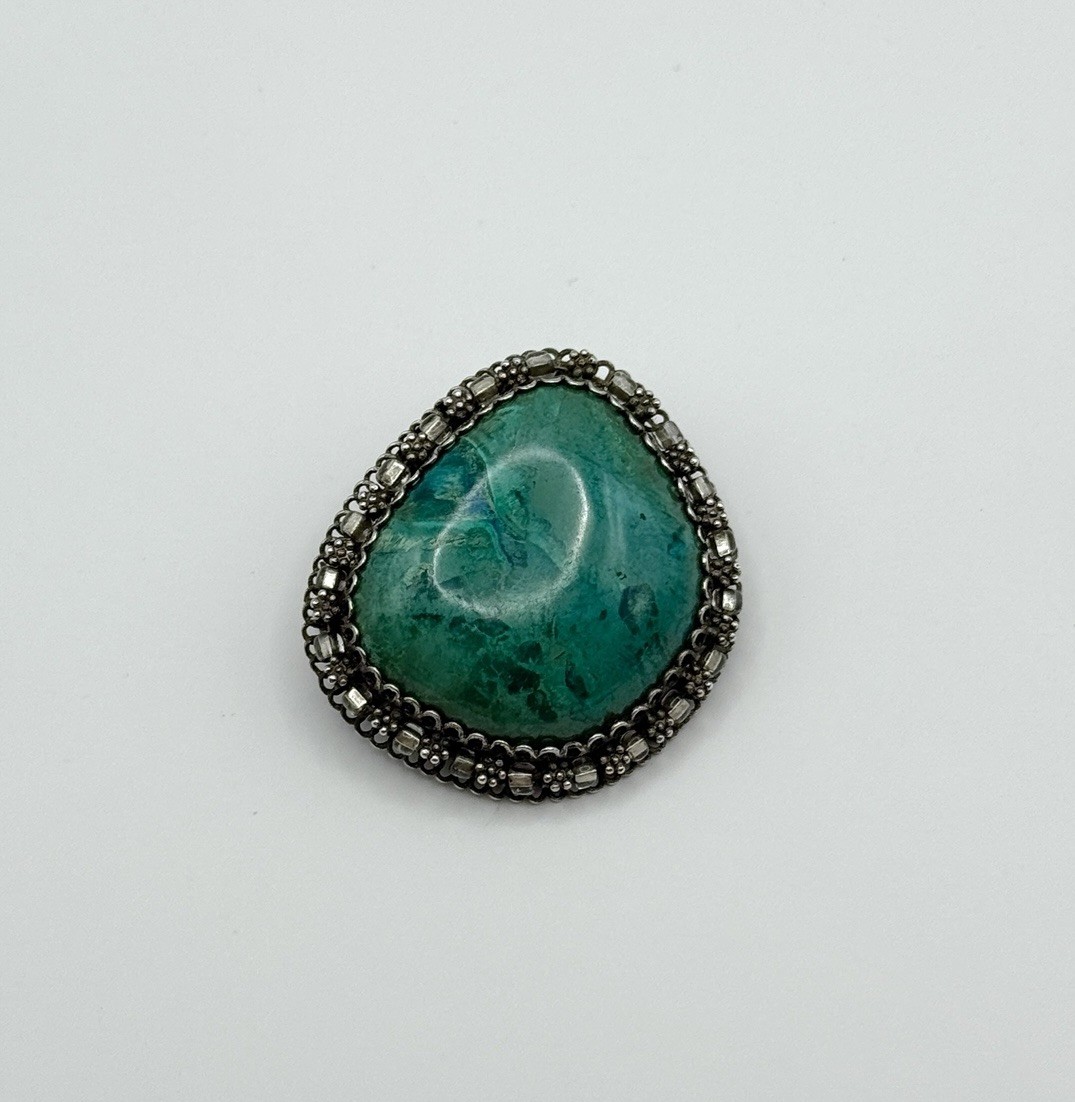 Vintage ISRAEL Filigree 925 Silver & Malachite Eilat-Stone Pin Brooch Pendant