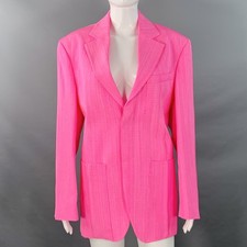 JACQUEMUS Size S Le Raphia Neon Pink White Notch Lapel Jacket Blazer