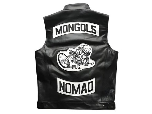 Mongols Nomad MC Chaleco de Cuero Para Hombre Outlaw Motociclista Motocicleta Club Parche Trasero - Imagen 3 de 9