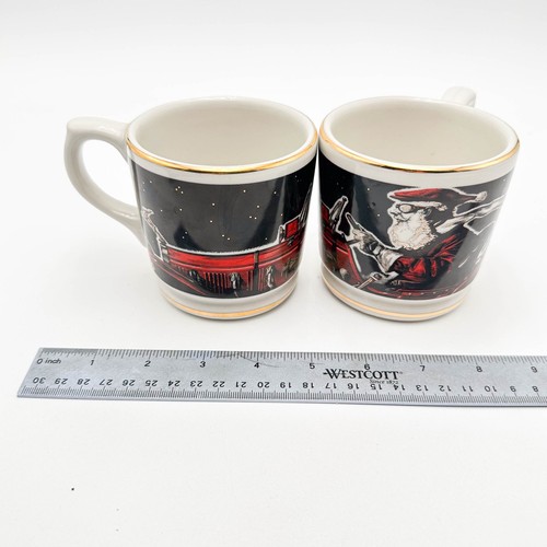 Coppia Tazze Babbo Natale AM 2008 Ceramica Natale 3,5"H 4,5"L 3"W - Foto 9 di 10