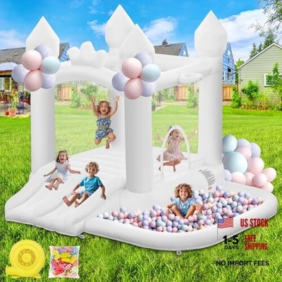 FINCOME White Bounce House - Inflatable Bounce Castle with Double Slide Ball