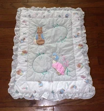 Original Vintage Peter Rabbit & Friends Beatrix Potter Baby Quilt Blanket Ruffle