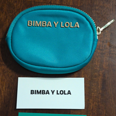 Bimba y Lola Nylon Coin Purse Mini Zipper Pouch Turquoise Teal Gold Logo W/ Tag