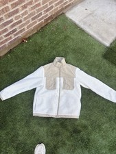 Men's Sherpa Fleece Full Zip Jacket Stand-Up Collar Beige/White Size L