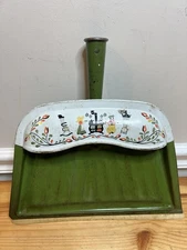 Vintage Metal J.V. Reed Dustpan Amish Folk Print M. Taber Green Dust Pan MCM
