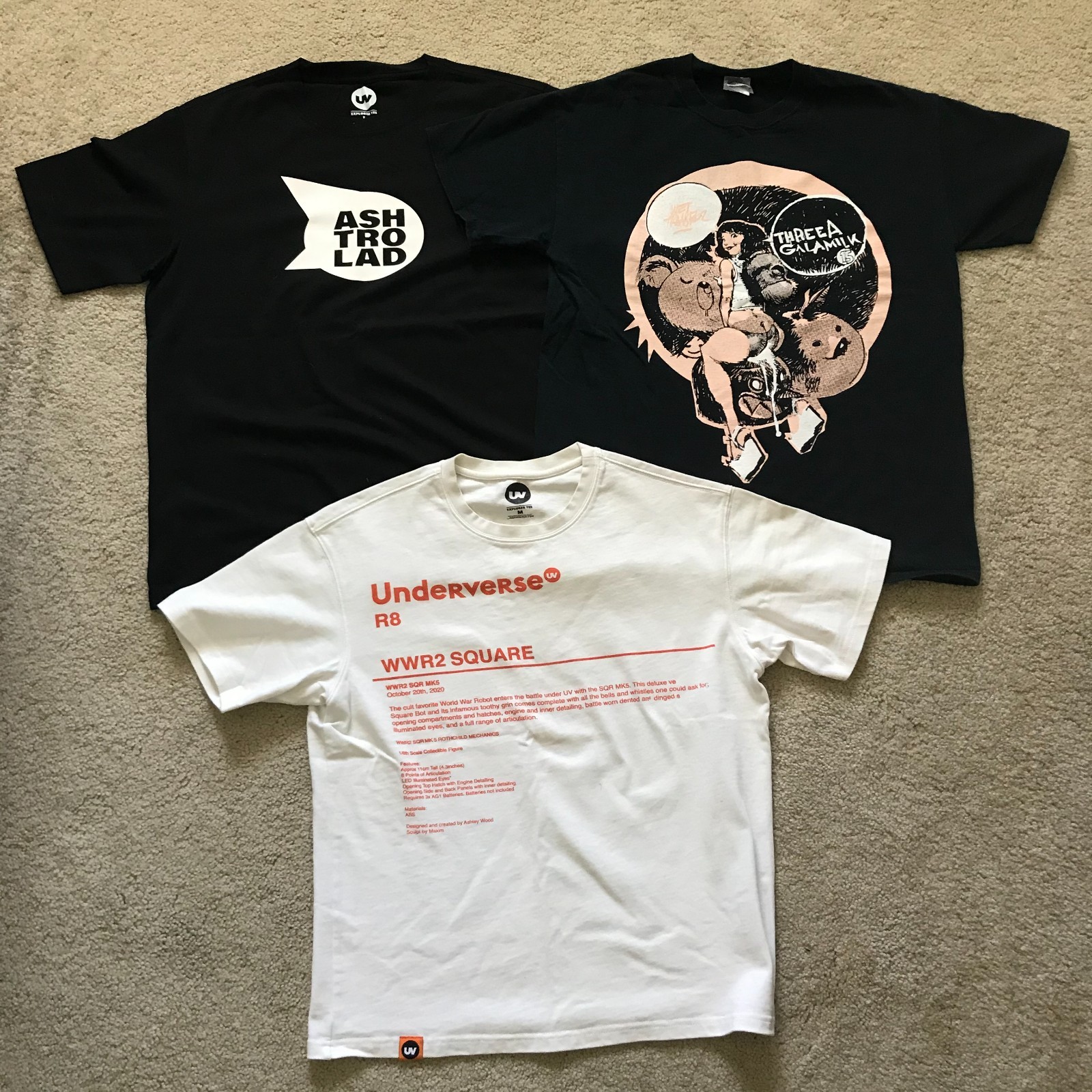 Lot of 3 Underverse Shirts, Ashley Wood ThreeA Square Ashtro Lad