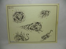 Vintage 1984 Kari Barba 171 "Tigers" tattoo flash. Good condition.