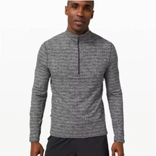 LULULEMON Surge Warm 1/2 Zip Gray Black Crosshatch Sz L YY44 