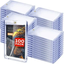 100 Pack Magnetic Trading Sports Card Holders 35pt One-Touch Hard UV Protection