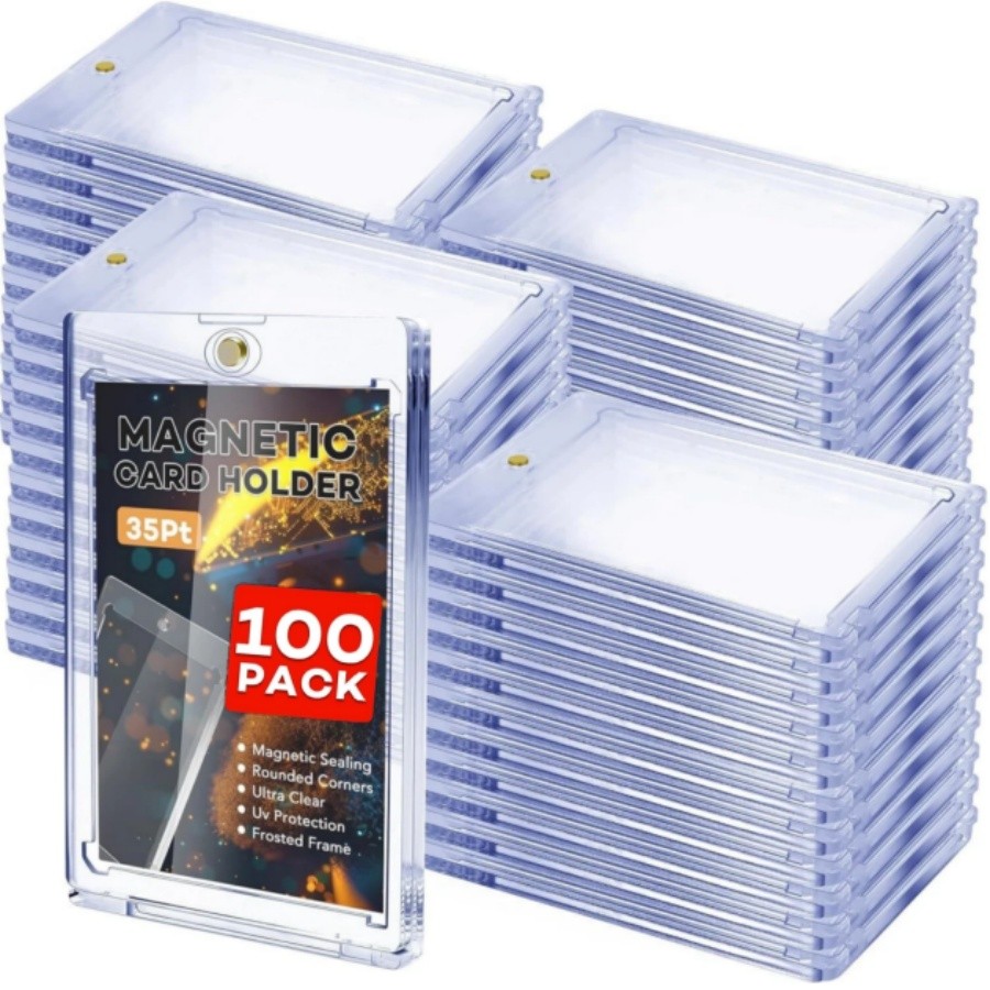 Paquete de 100 portatarjetas deportivas coleccionables magnéticas 35pt protección UV dura con un solo toque
