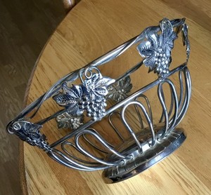 Vintage Silver Plated  Basket With Grape Vine Patterns Made By Goodinger