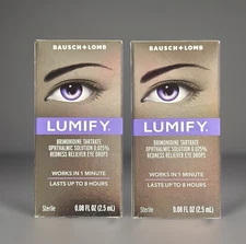 2X Lumify Bausch+Lomb Redness Reliever Eye Drops 0.08 fl oz./ 2.5 mL, EXP 11/26