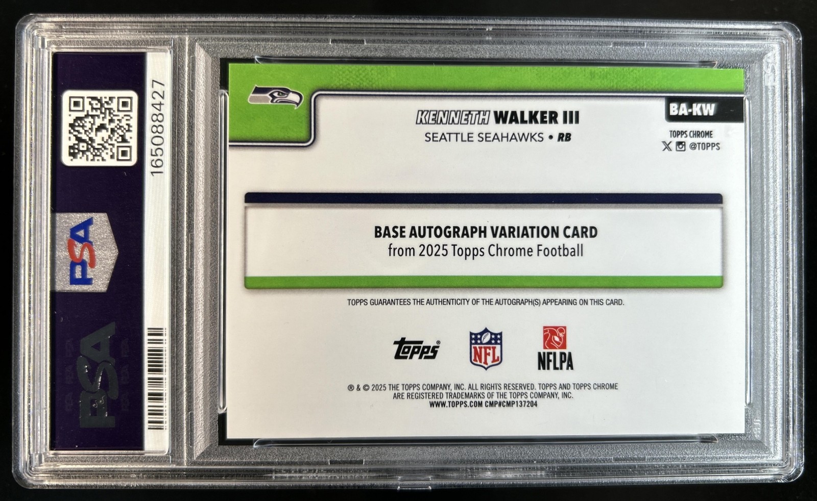 2025 Topps Chrome Kenneth Walker III Auto Orange Geometric Refractor #/25 PSA 10 view 2