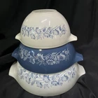 Vintage Pyrex Blue  Daisy Colonial Mist Cinderella Mixing Bowls - 3 piece set
